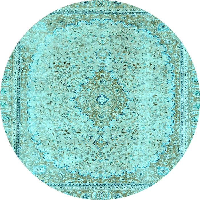 Round Abstract Light Blue Modern Rug, abs2120lblu