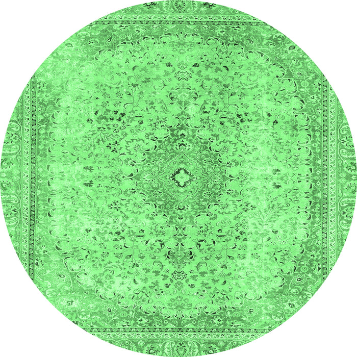 Round Machine Washable Abstract Emerald Green Modern Area Rugs, wshabs2120emgrn