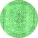 Round Machine Washable Abstract Emerald Green Modern Area Rugs, wshabs2120emgrn