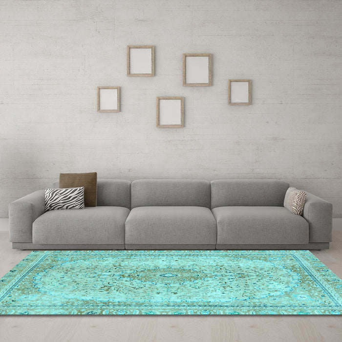 Machine Washable Abstract Light Blue Modern Rug in a Living Room, wshabs2120lblu