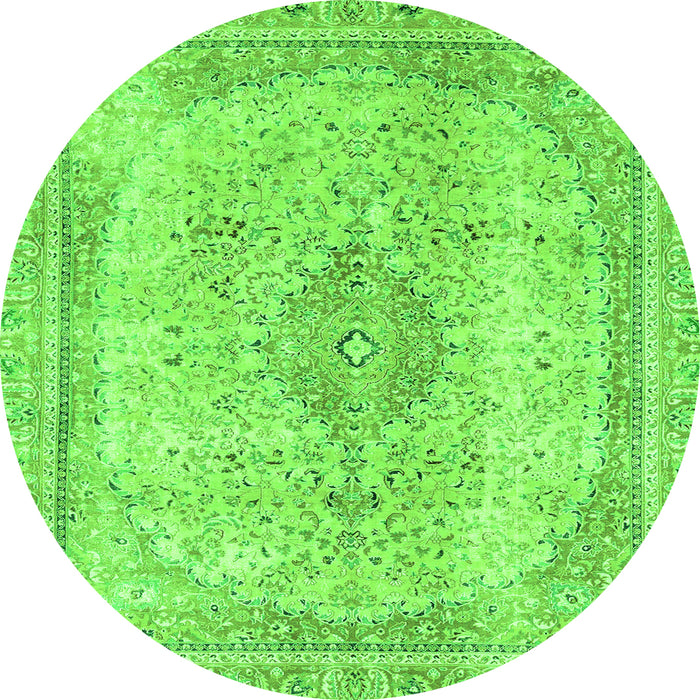 Round Machine Washable Abstract Green Modern Area Rugs, wshabs2120grn
