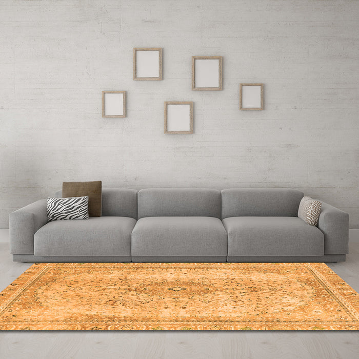 Machine Washable Abstract Orange Modern Area Rugs in a Living Room, wshabs2120org