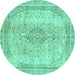 Round Machine Washable Abstract Turquoise Modern Area Rugs, wshabs2120turq