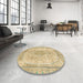 Round Machine Washable Abstract Brown Gold Rug in a Office, wshabs2120