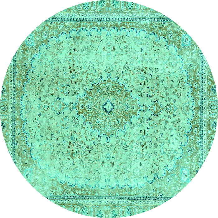 Round Abstract Turquoise Modern Rug, abs2120turq