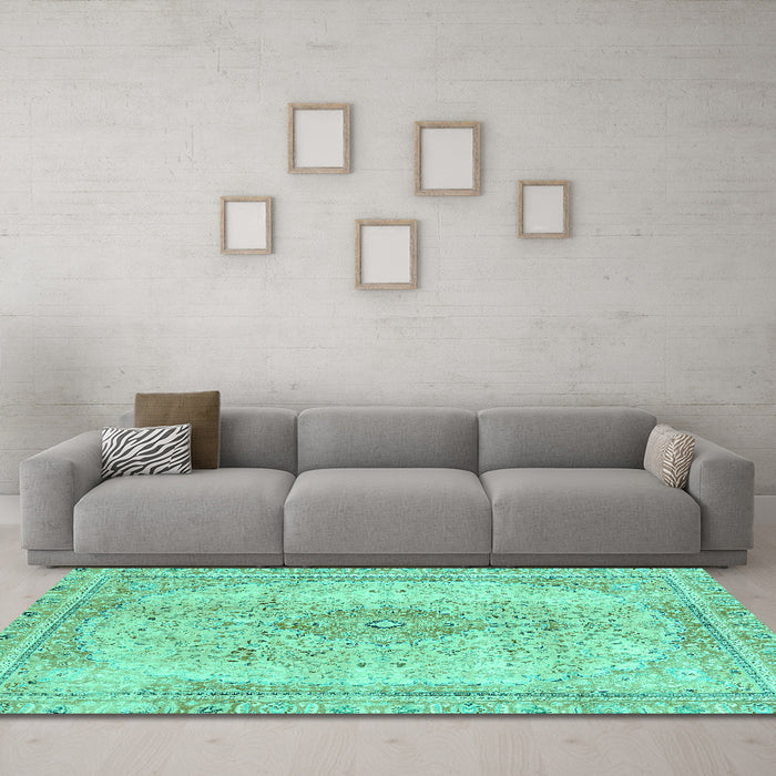 Machine Washable Abstract Turquoise Modern Area Rugs in a Living Room,, wshabs2120turq