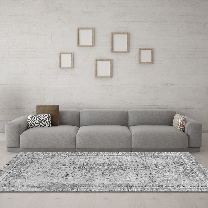 Machine Washable Abstract Gray Modern Rug in a Living Room,, wshabs2120gry