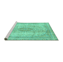 Sideview of Machine Washable Abstract Turquoise Modern Area Rugs, wshabs2120turq