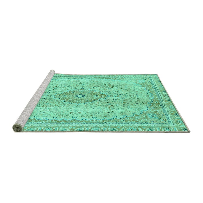 Sideview of Machine Washable Abstract Turquoise Modern Area Rugs, wshabs2120turq