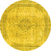 Round Abstract Yellow Modern Rug, abs2120yw