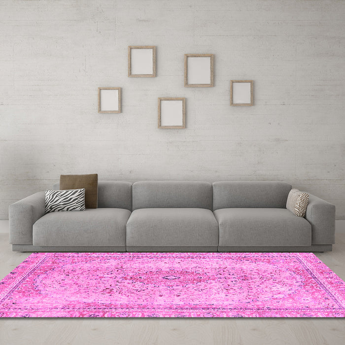 Machine Washable Abstract Pink Modern Rug in a Living Room, wshabs2120pnk