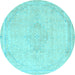 Round Machine Washable Abstract Light Blue Modern Rug, wshabs2121lblu