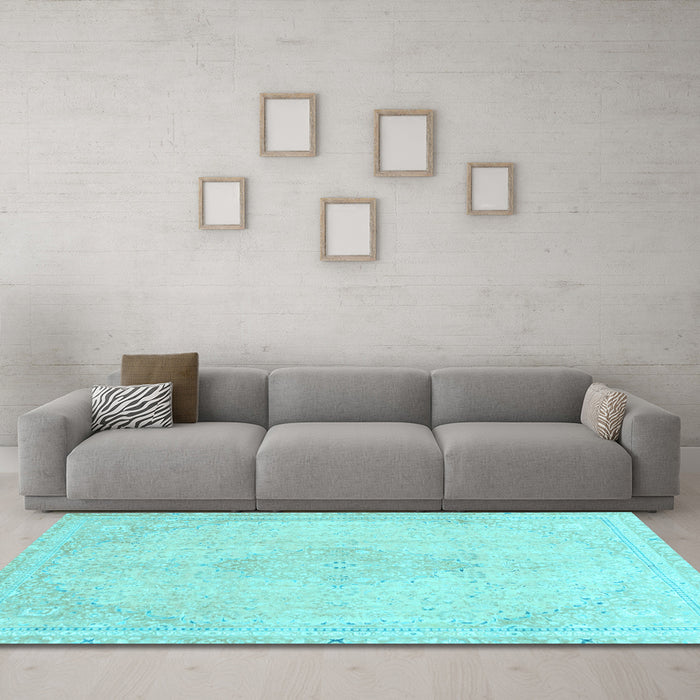 Machine Washable Abstract Light Blue Modern Rug in a Living Room, wshabs2121lblu