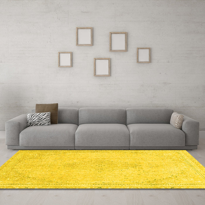 Machine Washable Abstract Yellow Modern Rug in a Living Room, wshabs2121yw