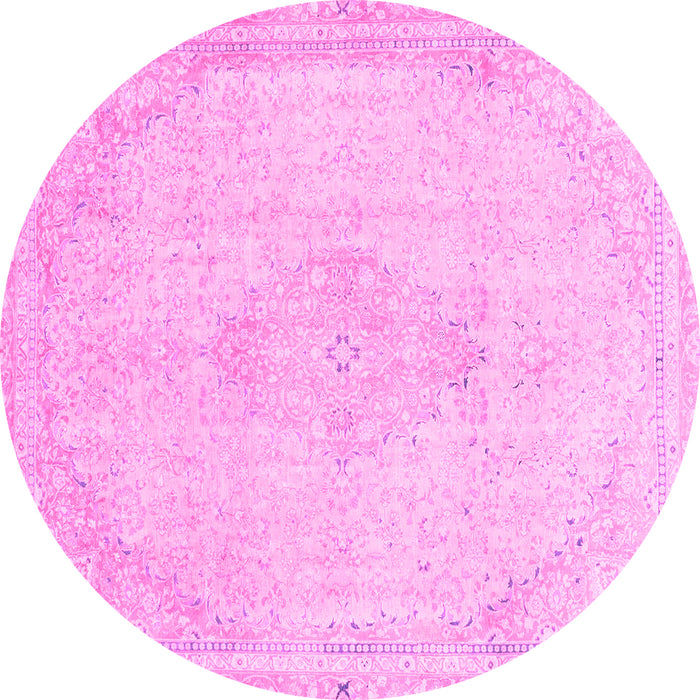 Round Machine Washable Abstract Pink Modern Rug, wshabs2121pnk