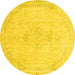 Round Machine Washable Abstract Yellow Modern Rug, wshabs2121yw