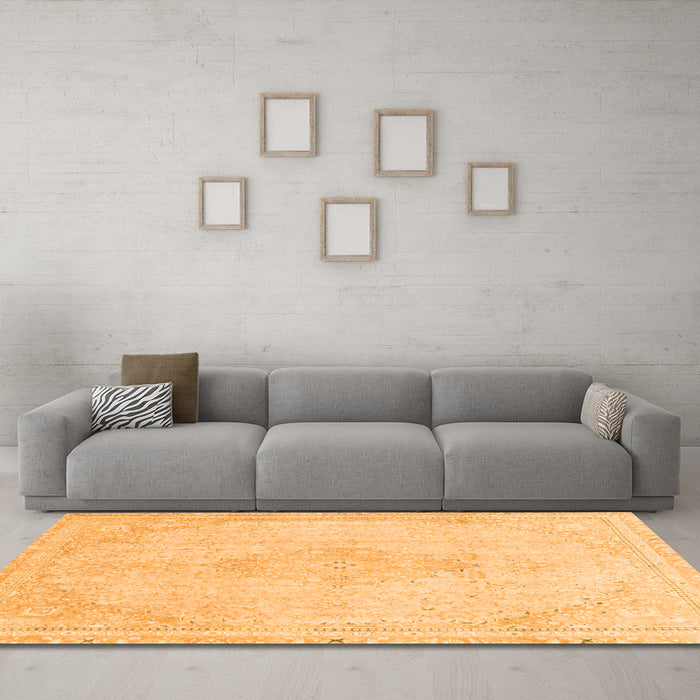 Machine Washable Abstract Orange Modern Area Rugs in a Living Room, wshabs2121org