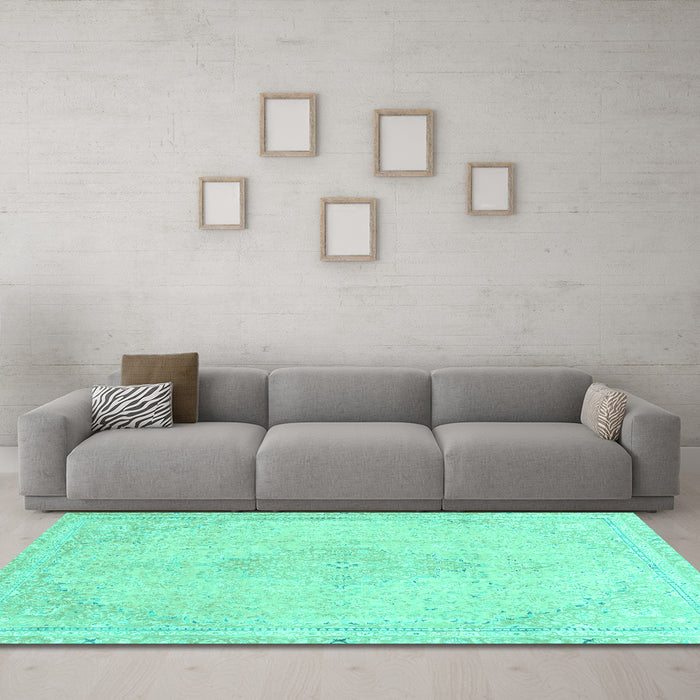 Machine Washable Abstract Turquoise Modern Area Rugs in a Living Room,, wshabs2121turq