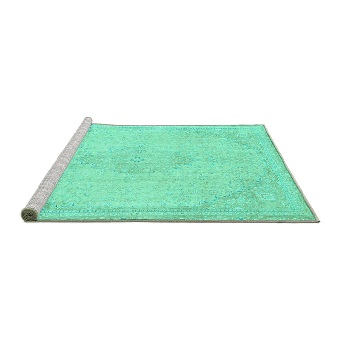 Sideview of Machine Washable Abstract Turquoise Modern Area Rugs, wshabs2121turq
