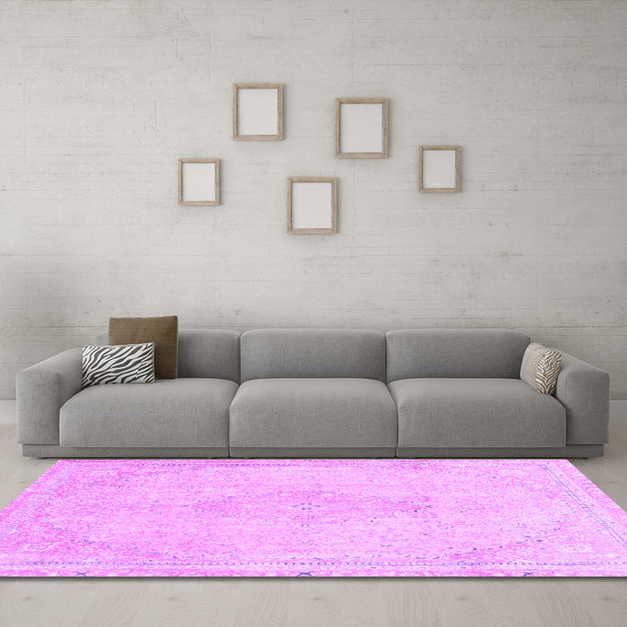 Machine Washable Abstract Purple Modern Area Rugs in a Living Room, wshabs2121pur