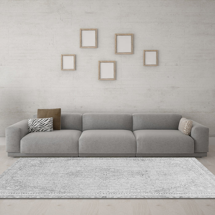 Machine Washable Abstract Gray Modern Rug in a Living Room,, wshabs2121gry