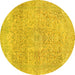 Round Abstract Yellow Modern Rug, abs2122yw