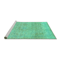 Sideview of Machine Washable Abstract Turquoise Modern Area Rugs, wshabs2122turq