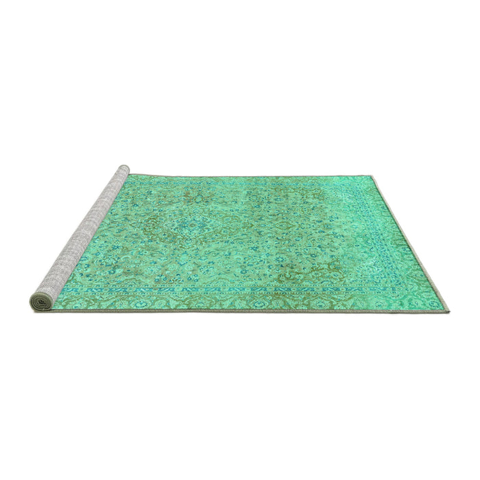 Sideview of Machine Washable Abstract Turquoise Modern Area Rugs, wshabs2122turq