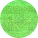 Round Machine Washable Abstract Green Modern Area Rugs, wshabs2122grn