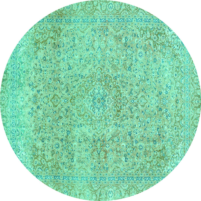 Round Abstract Turquoise Modern Rug, abs2122turq