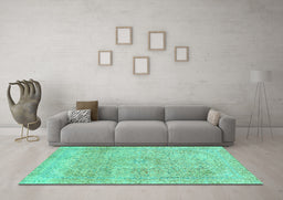 Machine Washable Abstract Turquoise Modern Area Rugs in a Living Room,, wshabs2122turq