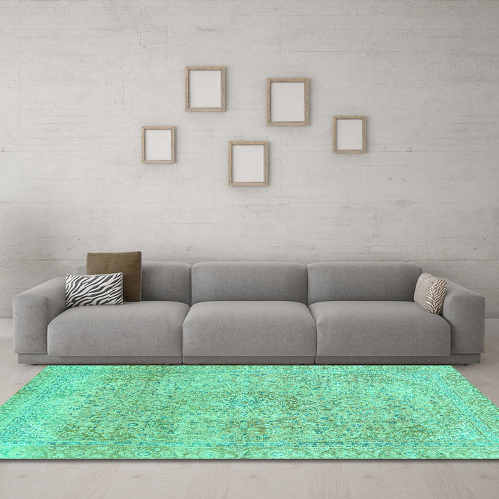 Machine Washable Abstract Turquoise Modern Area Rugs in a Living Room,, wshabs2122turq