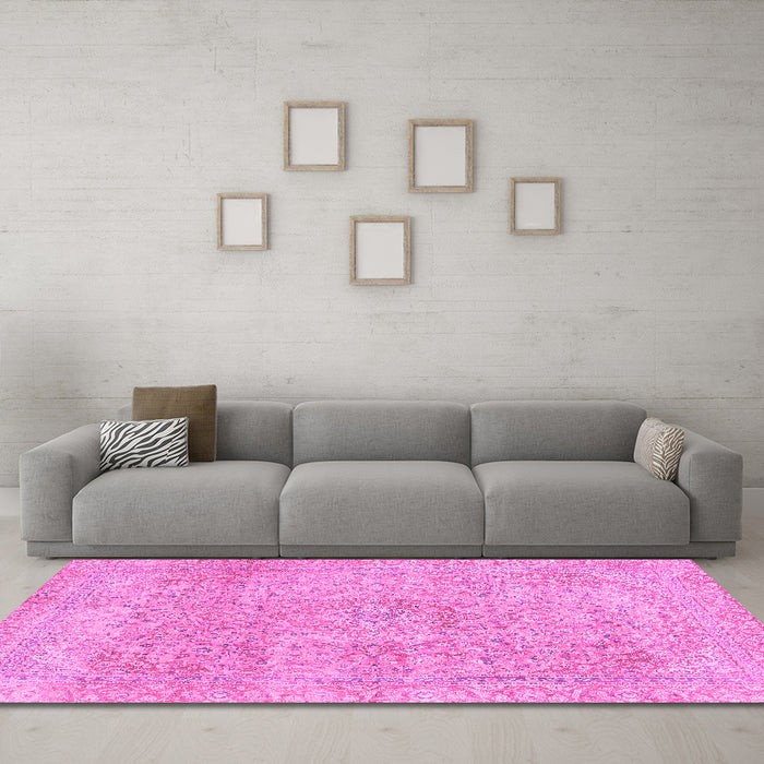 Machine Washable Abstract Pink Modern Rug in a Living Room, wshabs2122pnk