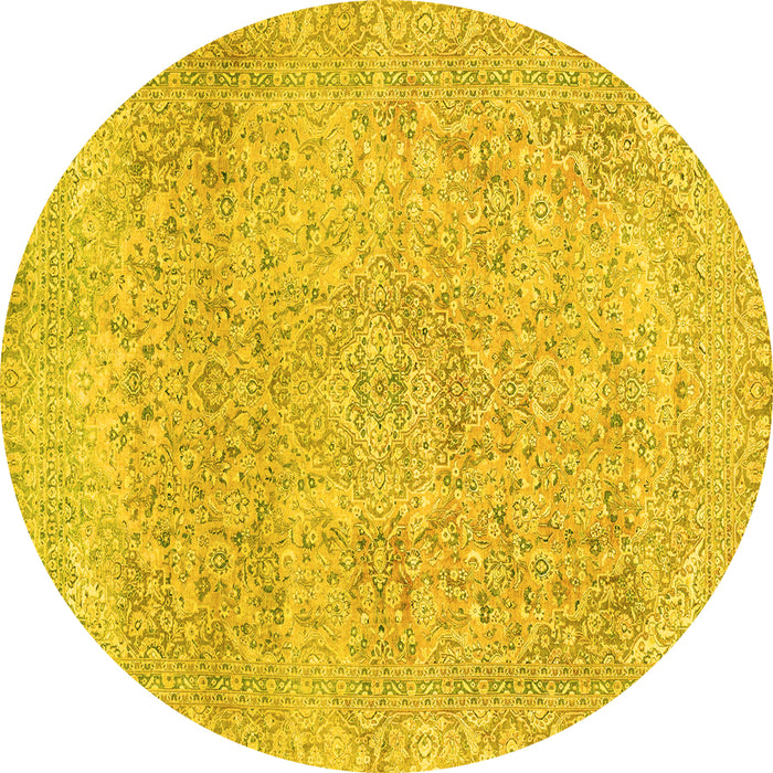 Round Machine Washable Abstract Yellow Modern Rug, wshabs2122yw
