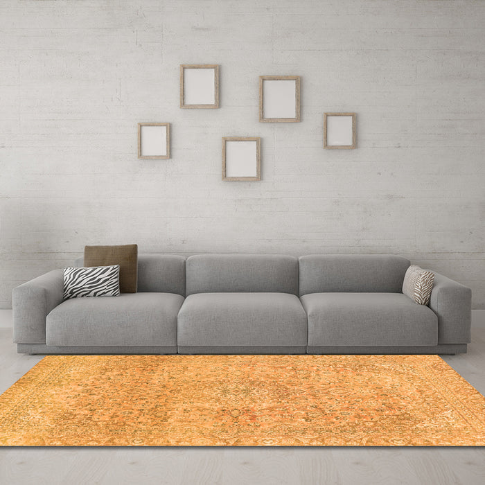 Machine Washable Abstract Orange Modern Area Rugs in a Living Room, wshabs2122org