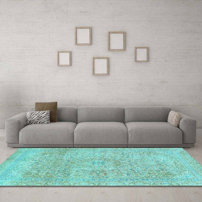 Machine Washable Abstract Light Blue Modern Rug in a Living Room, wshabs2122lblu