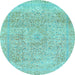 Round Machine Washable Abstract Light Blue Modern Rug, wshabs2122lblu