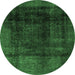 Round Abstract Emerald Green Modern Rug, abs2123emgrn