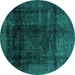 Round Abstract Turquoise Modern Rug, abs2123turq