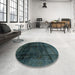 Round Machine Washable Abstract Greenish Blue Green Rug in a Office, wshabs2123