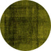 Round Machine Washable Abstract Yellow Modern Rug, wshabs2123yw