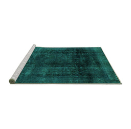 Sideview of Machine Washable Abstract Turquoise Modern Area Rugs, wshabs2123turq