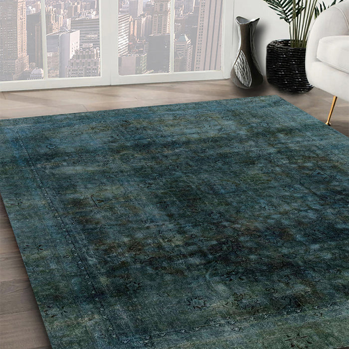 Machine Washable Abstract Greenish Blue Green Rug in a Family Room, wshabs2123