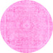 Round Abstract Pink Modern Rug, abs2124pnk