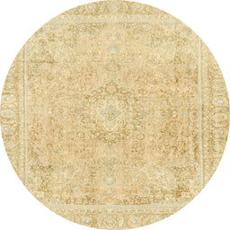 Round Machine Washable Abstract Brown Gold Rug, wshabs2124