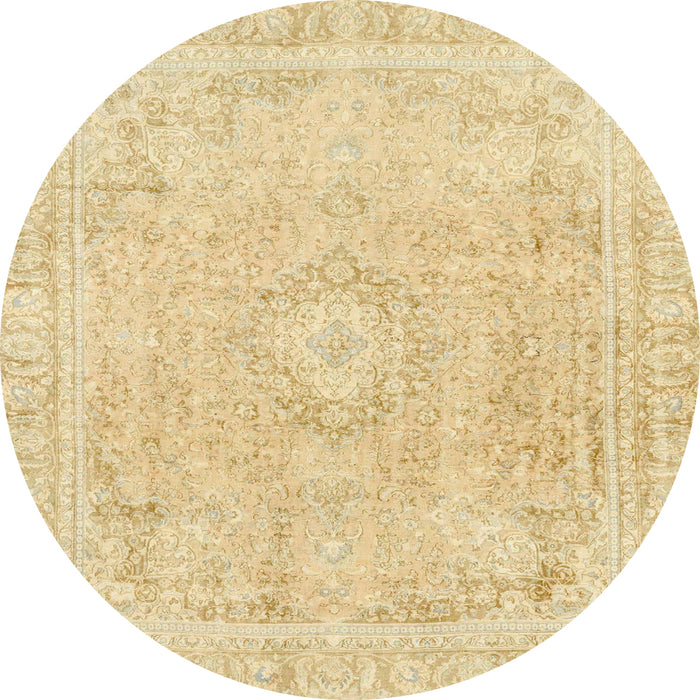 Round Machine Washable Abstract Brown Gold Rug, wshabs2124