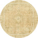 Round Machine Washable Abstract Brown Gold Rug, wshabs2124