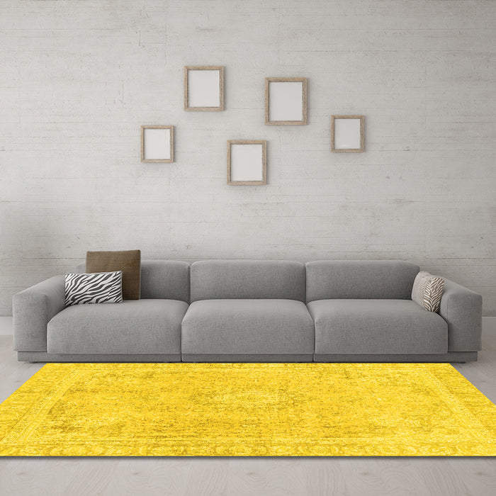 Machine Washable Abstract Yellow Modern Rug in a Living Room, wshabs2124yw