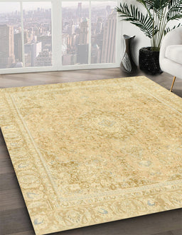 Abstract Brown Gold Modern Rug in Family Room, abs2124