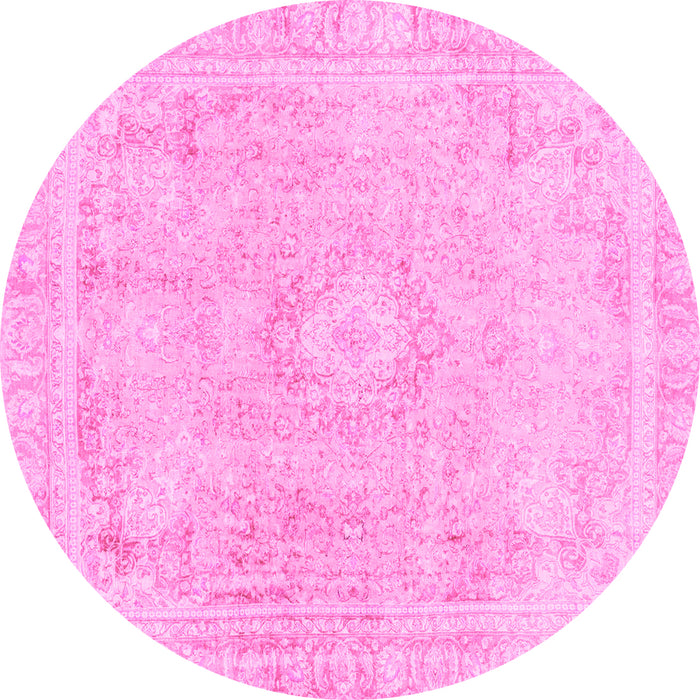 Round Machine Washable Abstract Pink Modern Rug, wshabs2124pnk